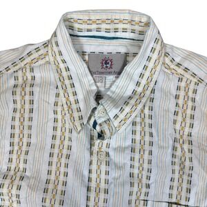 The Territory Ahead Mens XXL Button Shirt Textured Aztec Stripe Cotton White